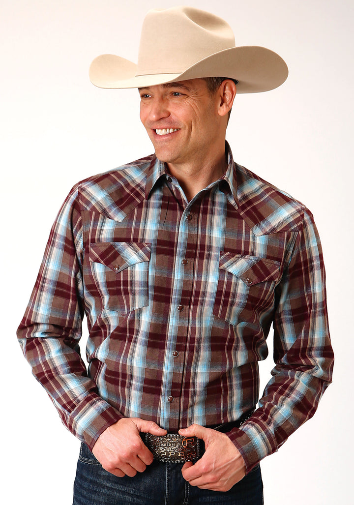 MENS LONG SLEEVE SNAP SOUTHWEST PLAID WESTERN SHIRT