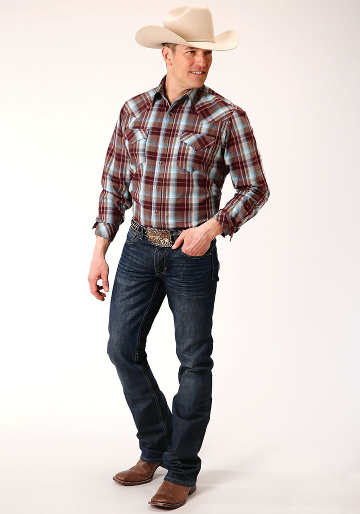 MENS LONG SLEEVE SNAP SOUTHWEST PLAID WESTERN SHIRT