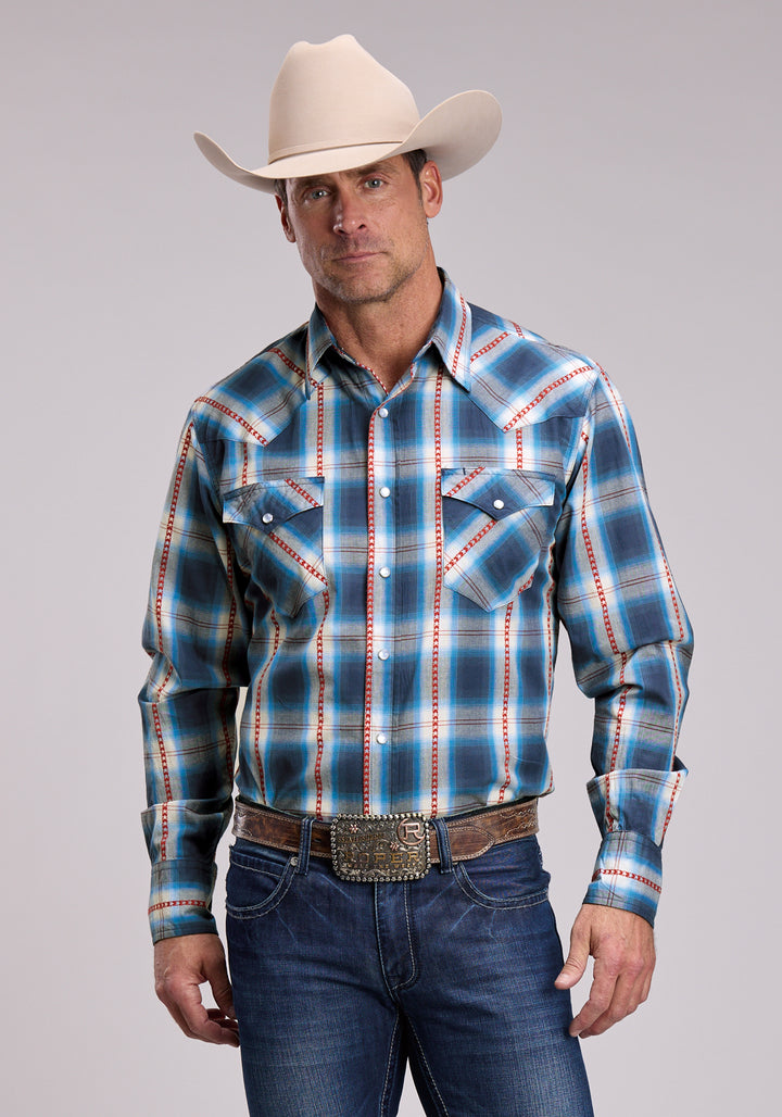 MENS ROPER STAR DOBBY PLAID LONG SLEEVE SNAP SHIRT