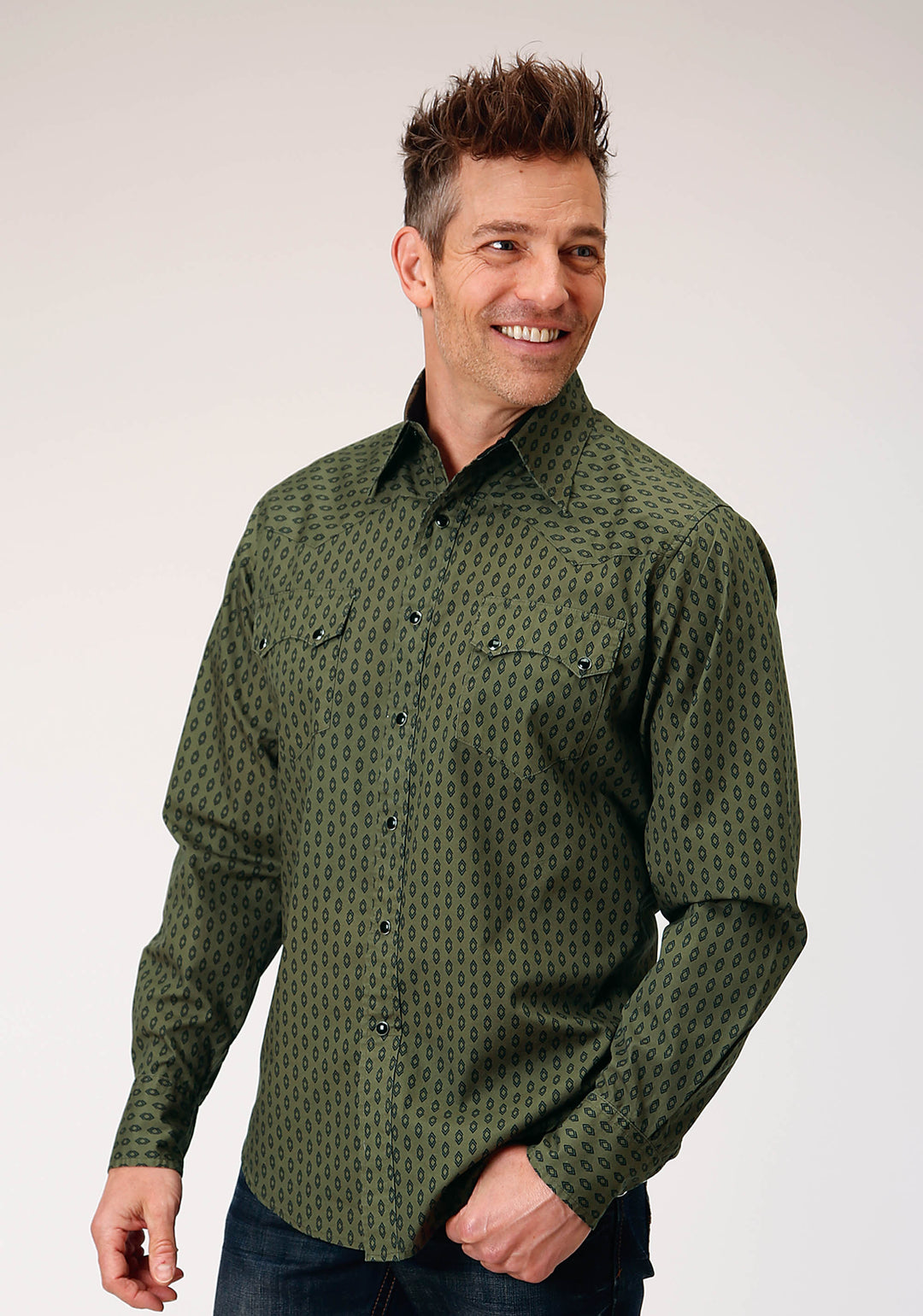 MENS LONG SLEEVE SNAP DRYBRUSH DIAMONDS WESTERN SHIRT