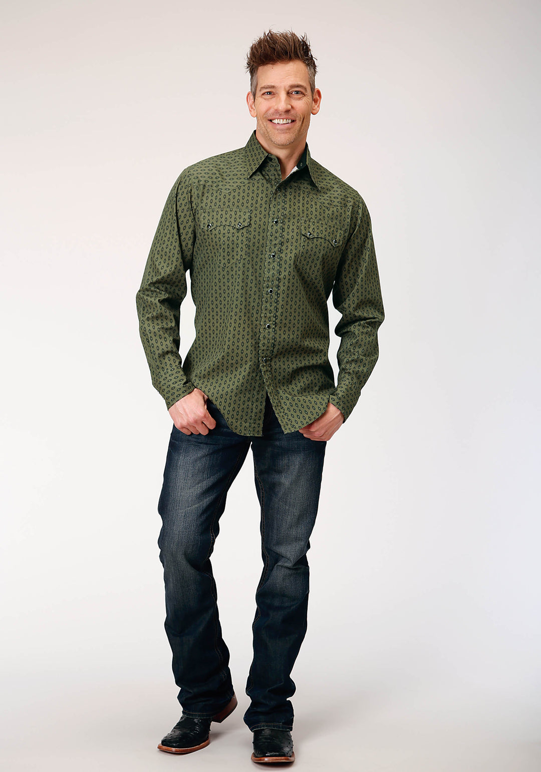 MENS LONG SLEEVE SNAP DRYBRUSH DIAMONDS WESTERN SHIRT