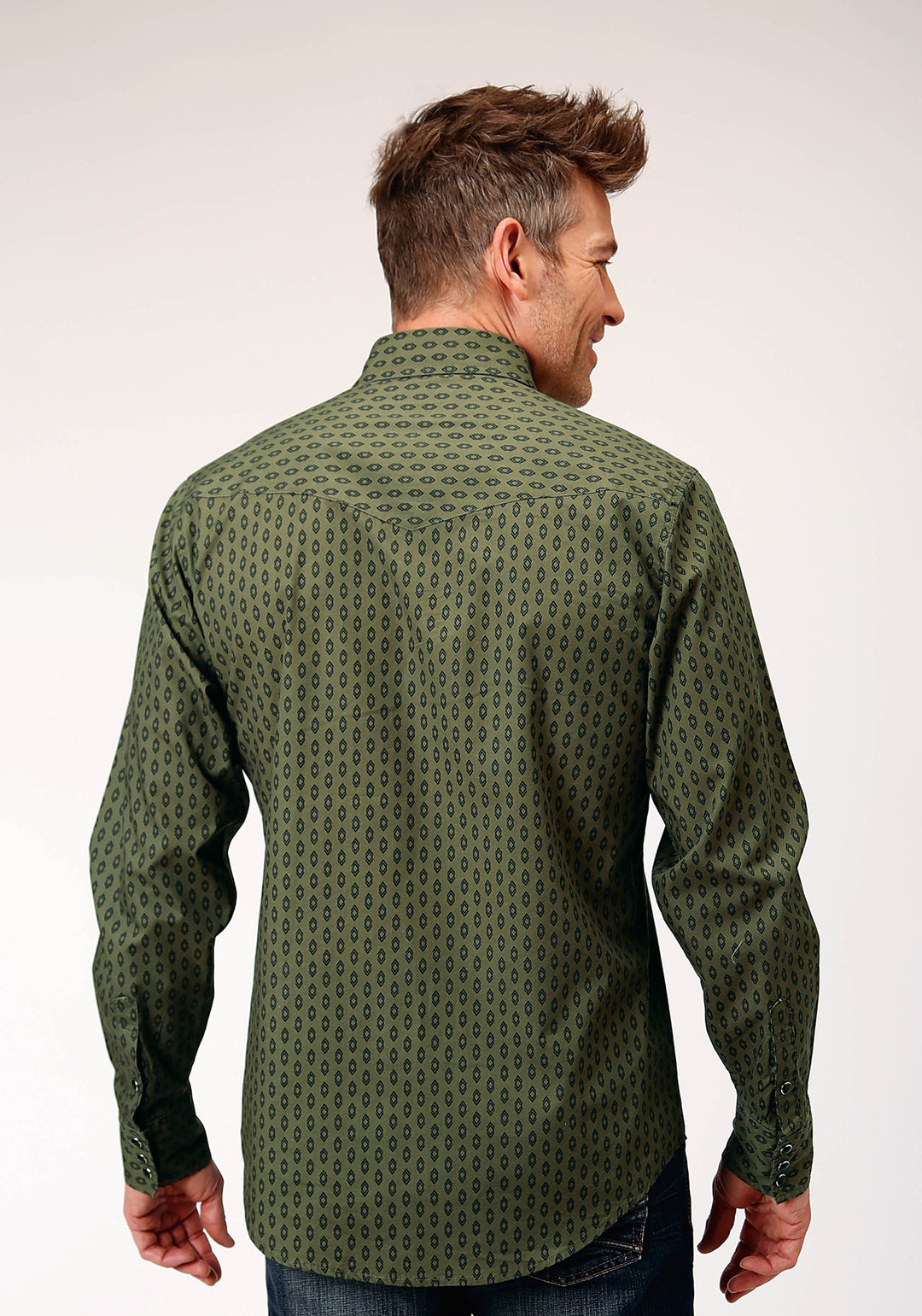 MENS LONG SLEEVE SNAP DRYBRUSH DIAMONDS WESTERN SHIRT