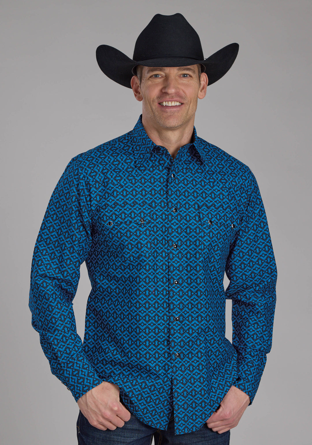 MENS AZTEC TILE LONG SLEEVE SNAP WESTERN SHIRT