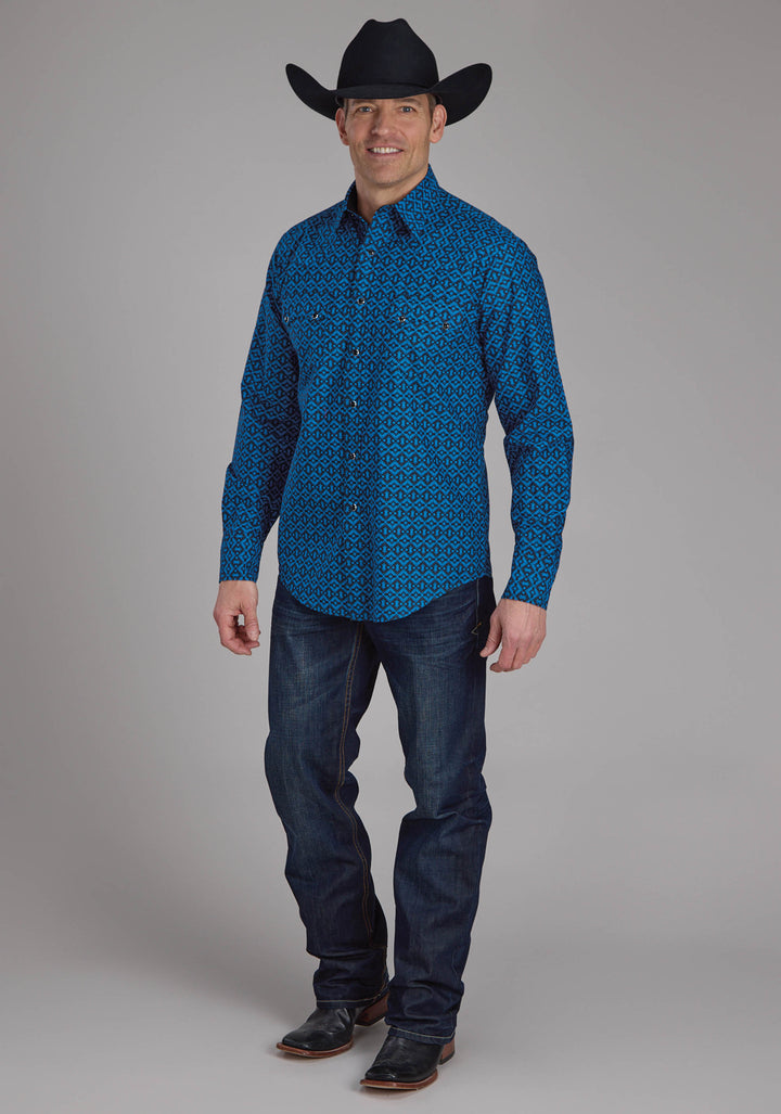MENS AZTEC TILE LONG SLEEVE SNAP WESTERN SHIRT