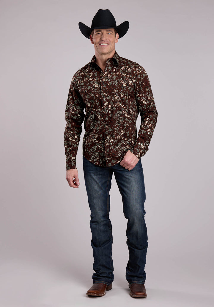 MENS LONG SLEEVE SNAP BRILLIANT PAISLEY PRINT WESTERN SHIRT