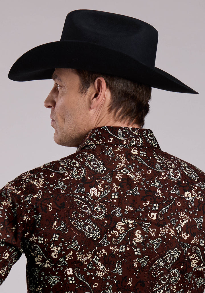 MENS LONG SLEEVE SNAP BRILLIANT PAISLEY PRINT WESTERN SHIRT