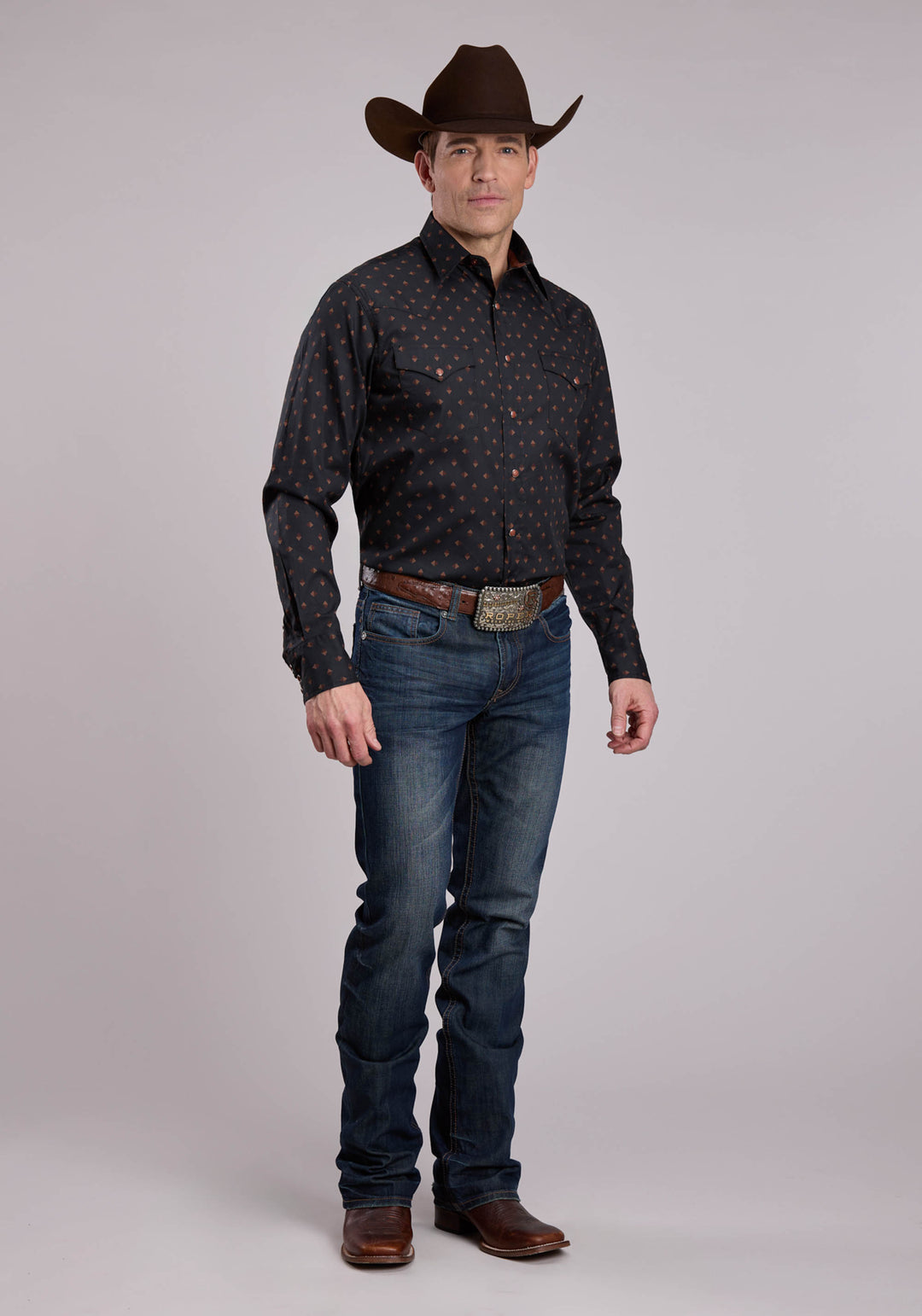 MENS LONG SLEEVE SNAP AZTEC FOULARD PRINT WESTERN SHIRT