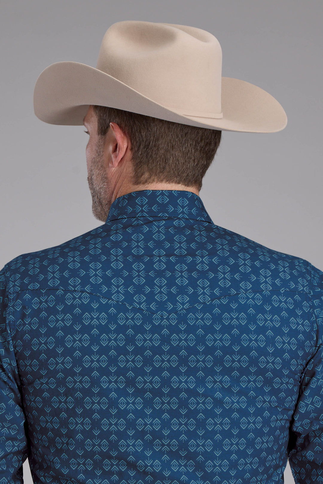 MENS DIAMOND PRINT LONG SLEEVE SNAP WESTERN SHIRT