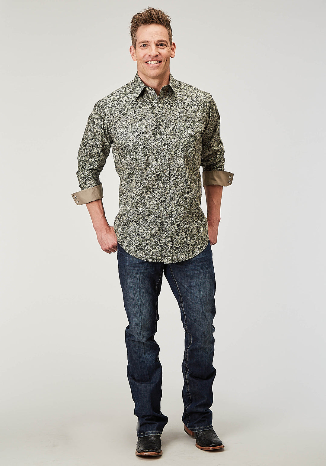 MENS LONG SLEEVE SNAP ESTAMPA PAISLEY WESTERN SHIRT