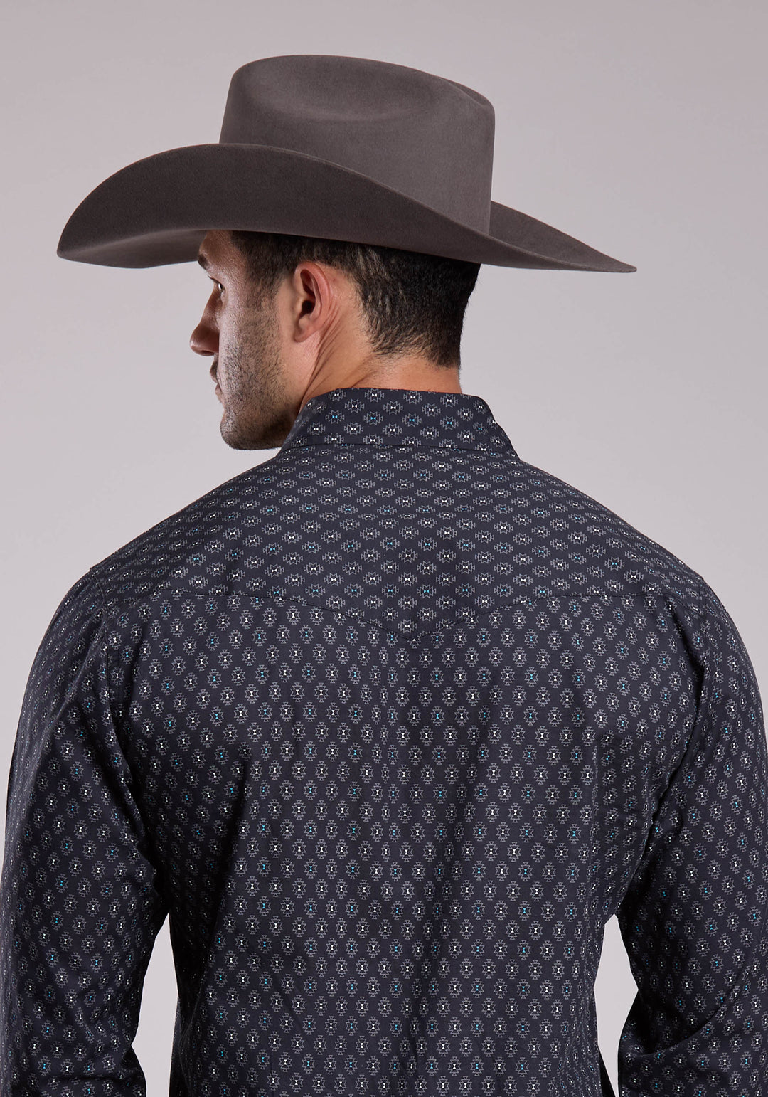MENS ROPER GRAY  TURQUOISE AZTEC PRINT LONG SLEEVE SNAP SHIRT