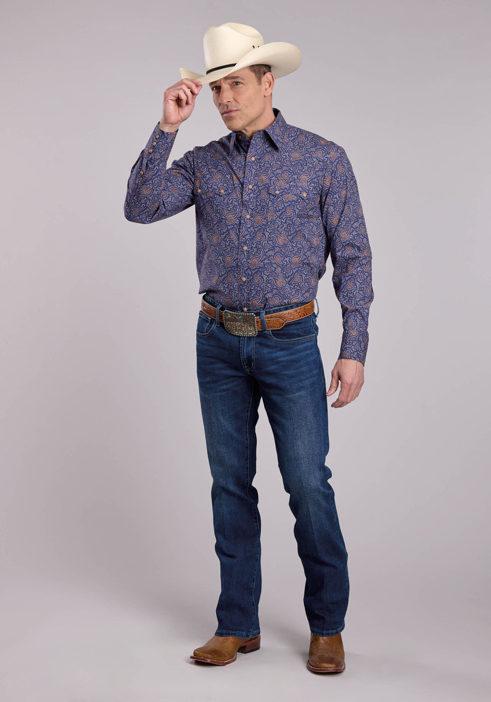 MENS ROPER VINTAGE PAISLEY PRINT LONG SLEEVE SNAP SHIRT