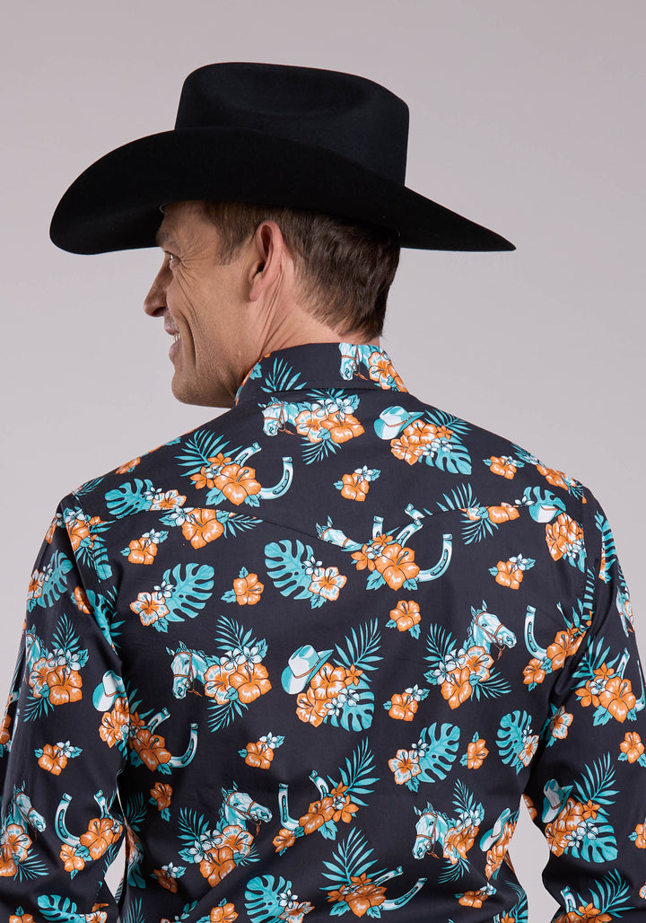 MENS ROPER HAWAIIAN PRINT LONG SLEEVE SNAP SHIRT