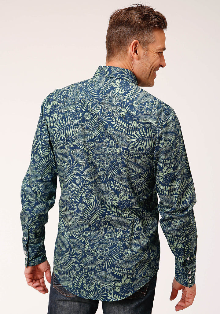 MENS LONG SLEEVE SNAP LUCKY TROPICAL PRINT WESTERN SHIRT
