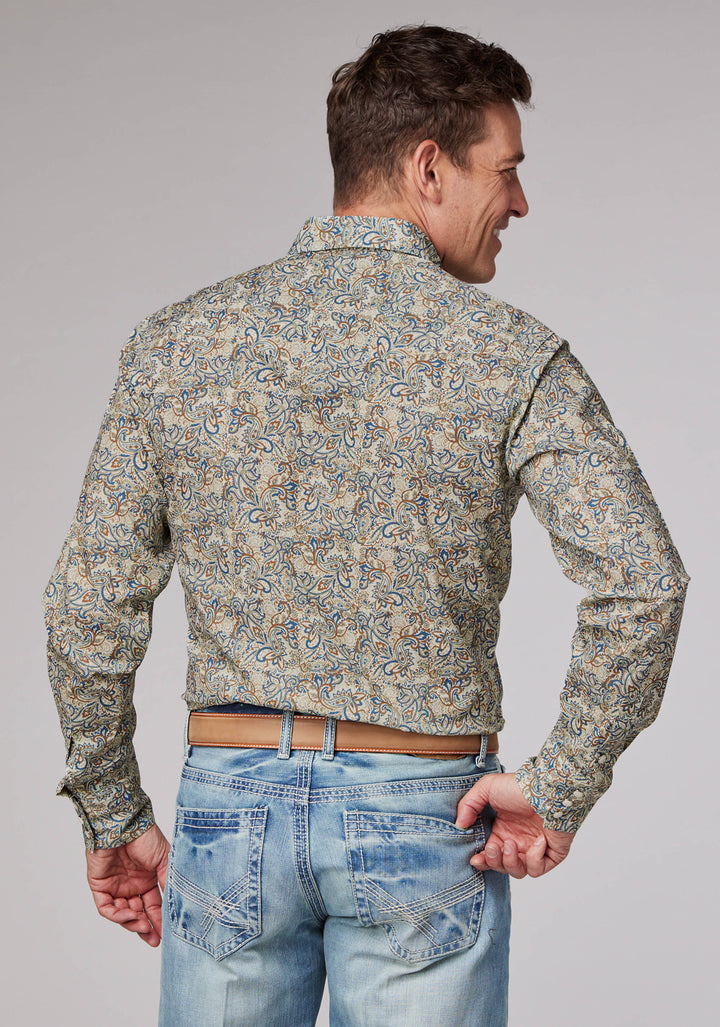 MENS SKETCHY PAISLEY PRINT LONG SLEEVE SNAP WESTERN SHIRT