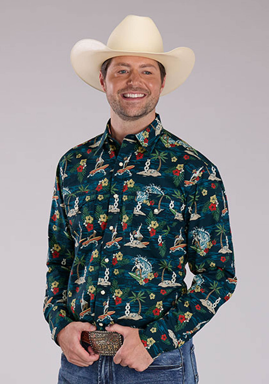 MENS PANLOLOS PRINT LONG SLEEVE SNAP WESTERN SHIRT