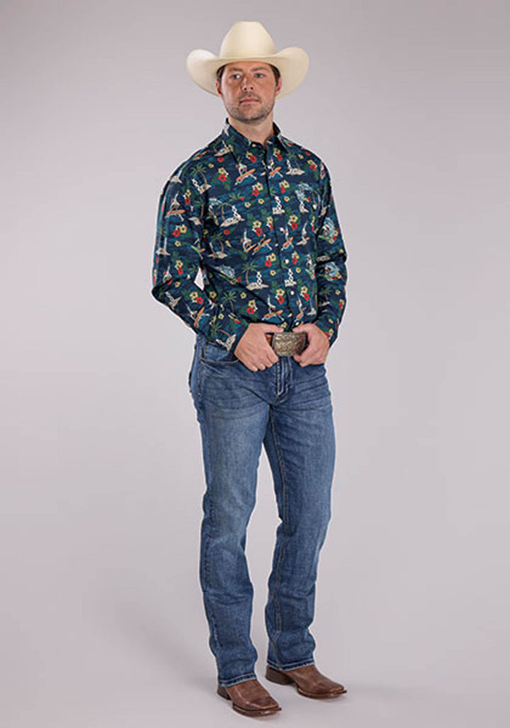 MENS PANLOLOS PRINT LONG SLEEVE SNAP WESTERN SHIRT