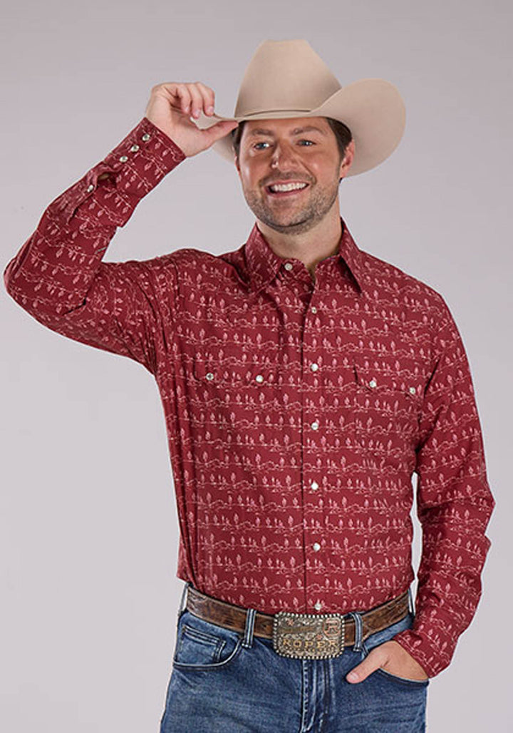 MENS DESERT STRIPE PRINT LONG SLEEVE SNAP WESTERN SHIRT