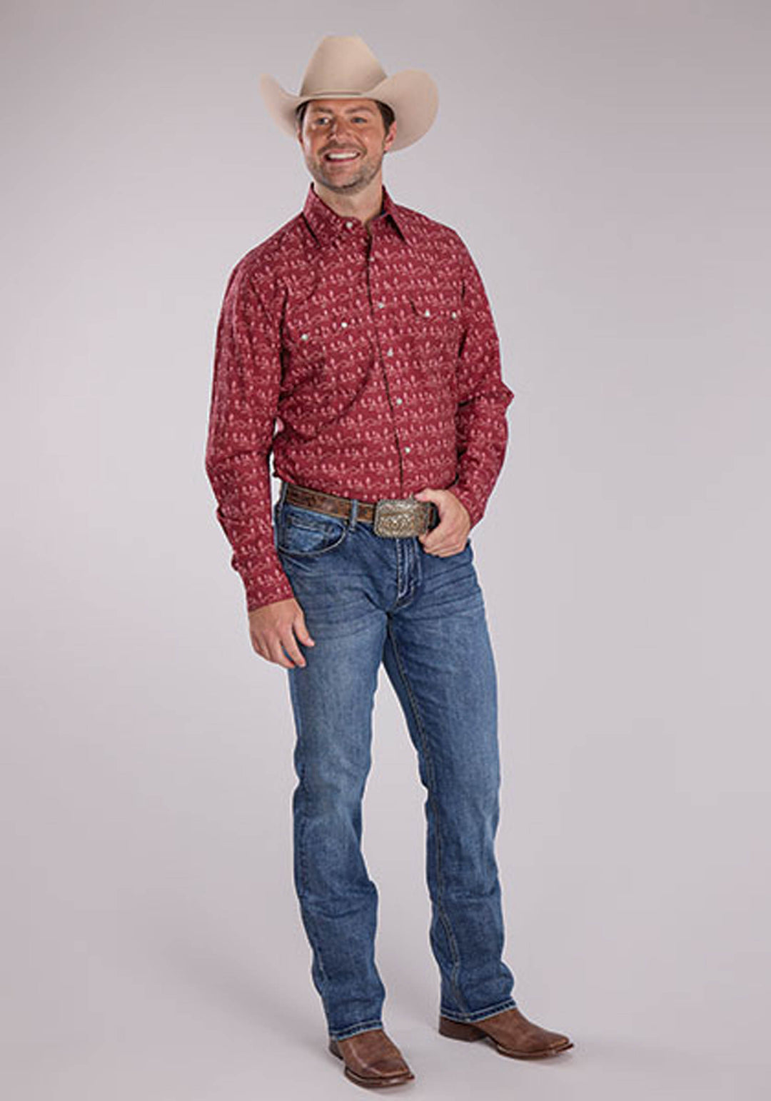 MENS DESERT STRIPE PRINT LONG SLEEVE SNAP WESTERN SHIRT