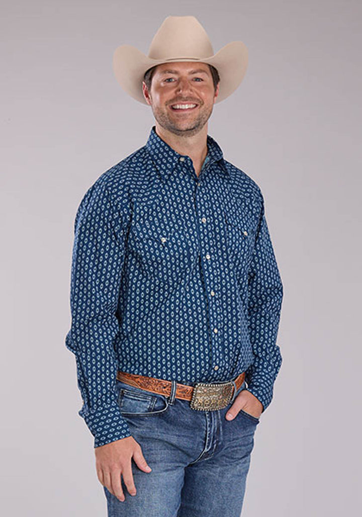 MENS LONG SLEEVE SNAP DRYBRUSH DIAMONDS WESTERN SHIRT