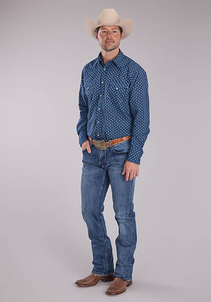 MENS LONG SLEEVE SNAP DRYBRUSH DIAMONDS WESTERN SHIRT