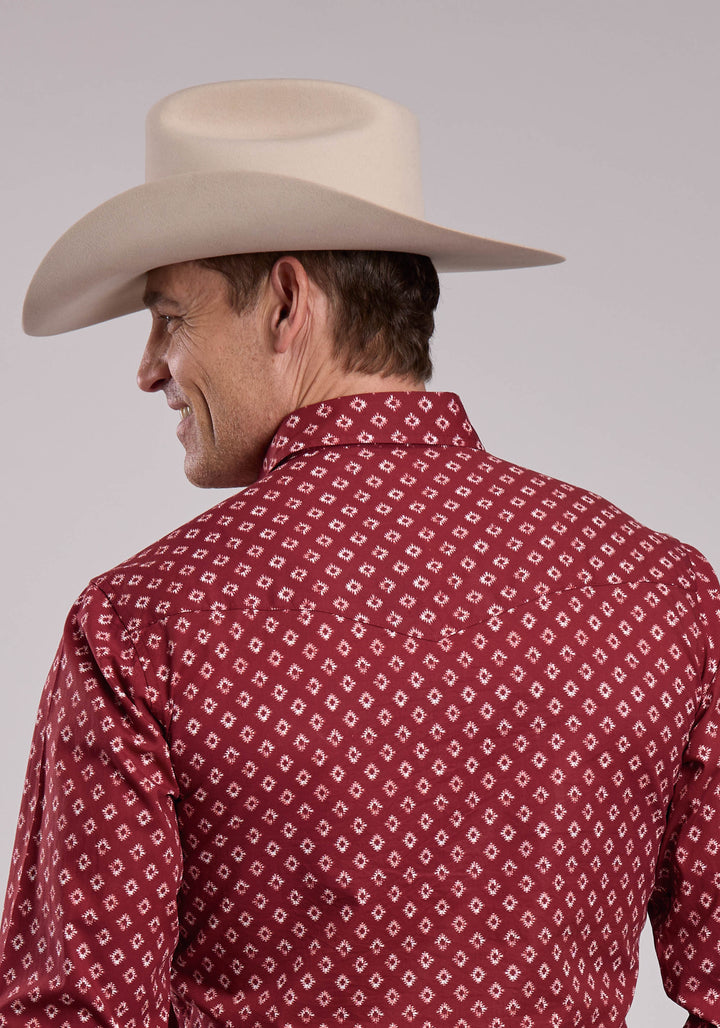 MENS ROPER DISTRESSED AZTEC TILE PRINT LONG SLEEVE SNAP SHIRT