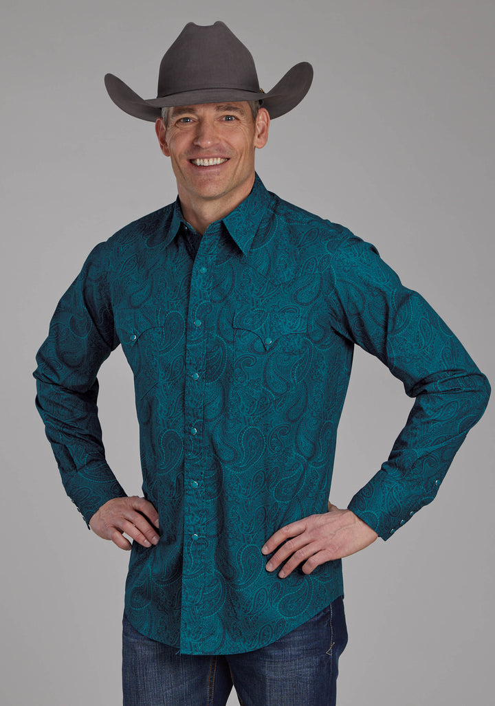 MENS TONAL PAISLEY LONG SLEEVE SNAP WESTERN SHIRT