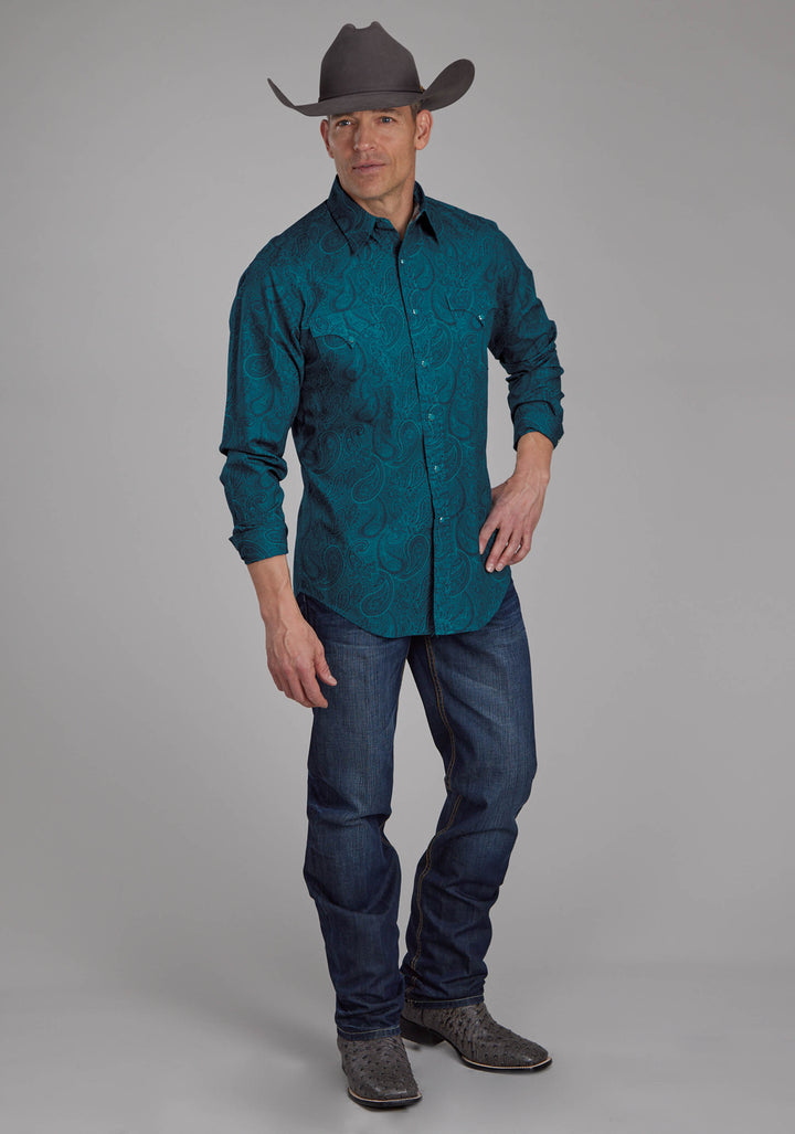 MENS TONAL PAISLEY LONG SLEEVE SNAP WESTERN SHIRT