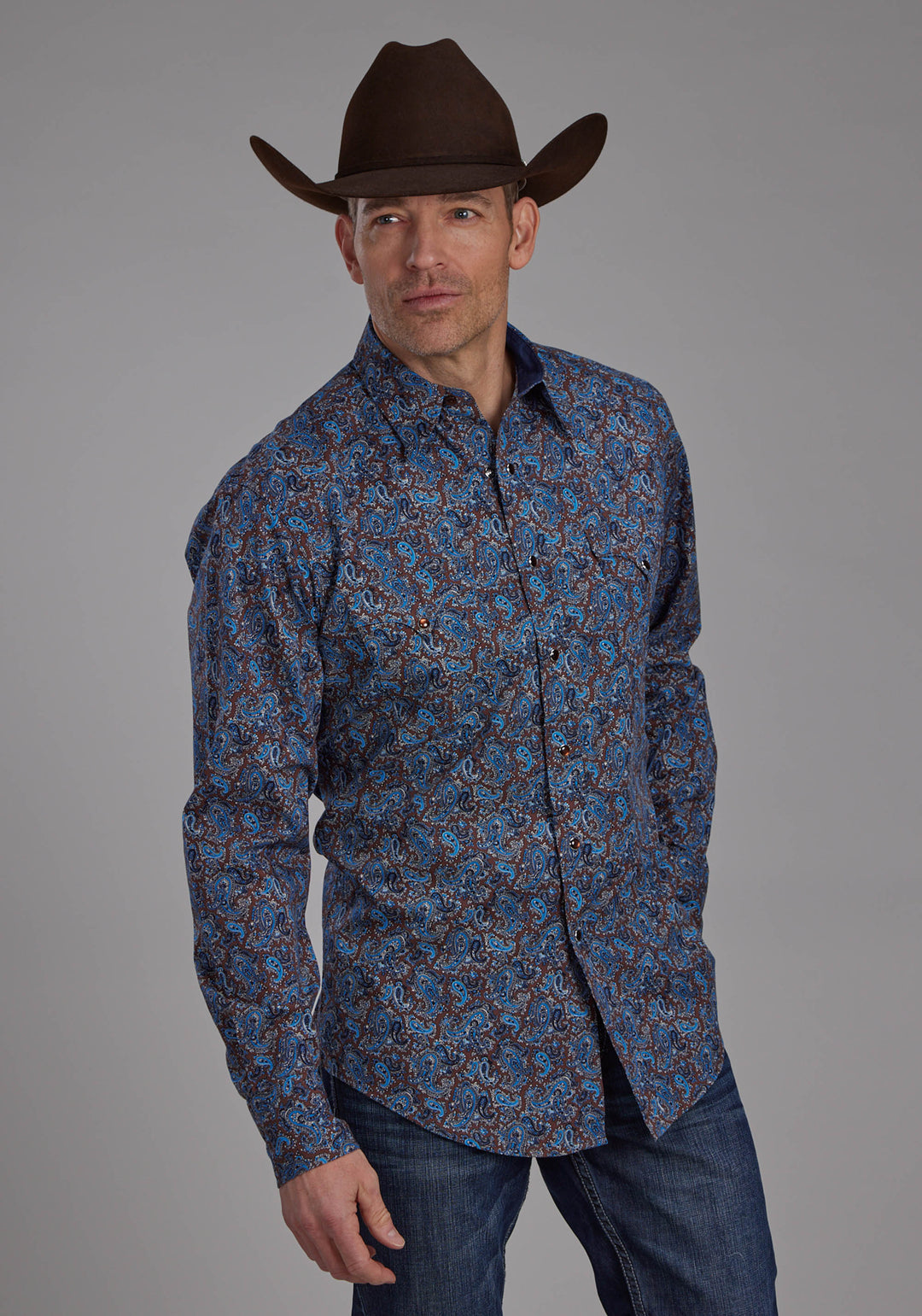 MENS RIVER PAISLEY LONG SLEEVE SNAP WESTERN SHIRT