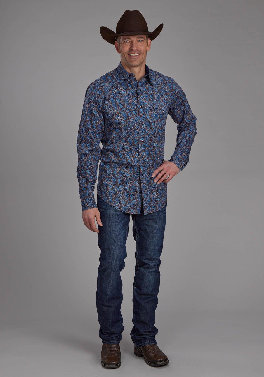 MENS RIVER PAISLEY LONG SLEEVE SNAP WESTERN SHIRT