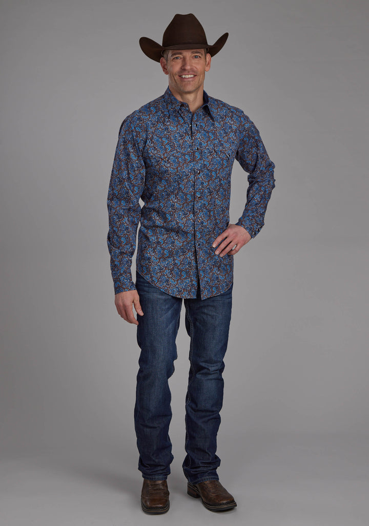 MENS RIVER PAISLEY LONG SLEEVE SNAP WESTERN SHIRT