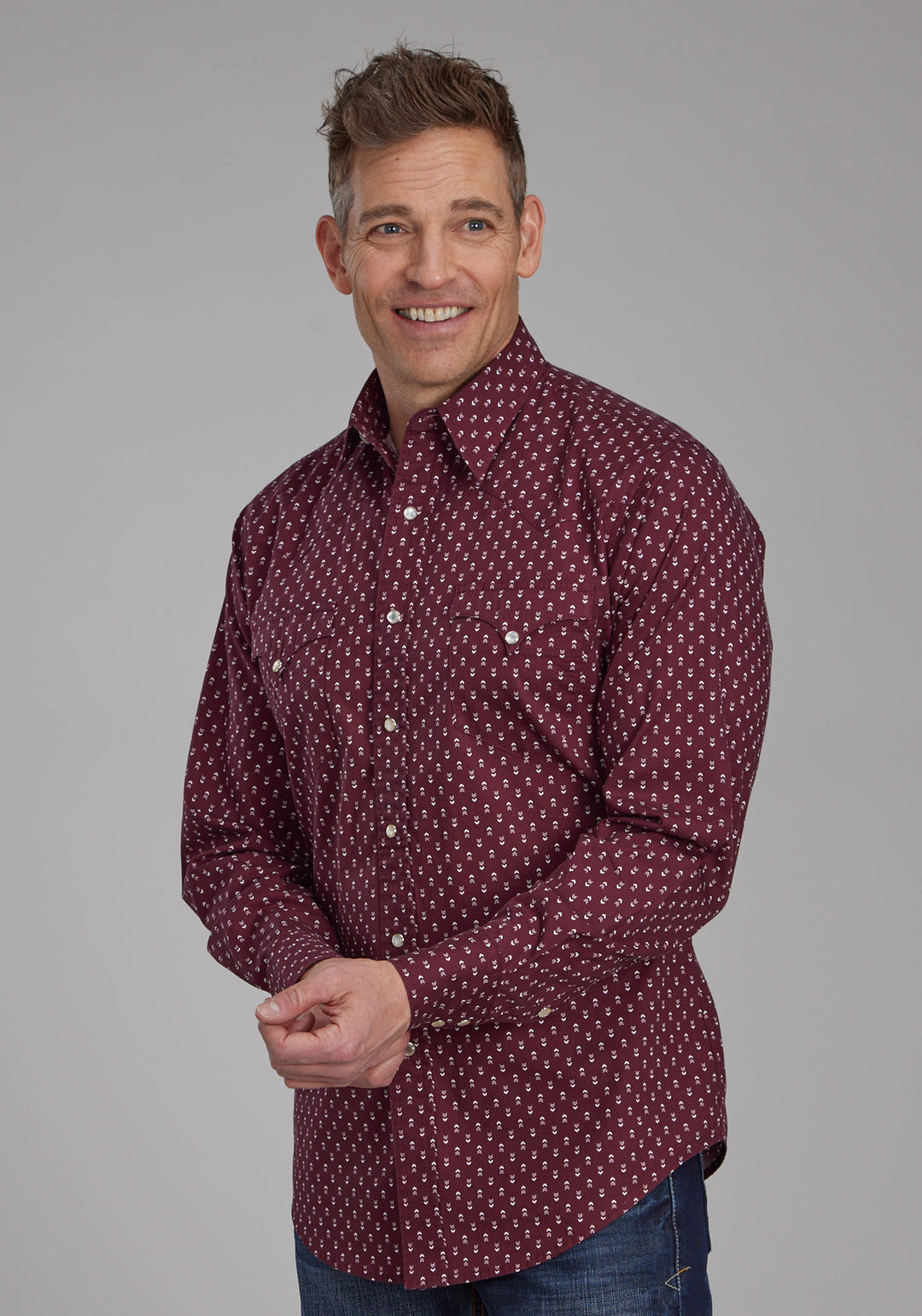 MENS ARROW PRINT LONG SLEEVE SNAP WESTERN SHIRT