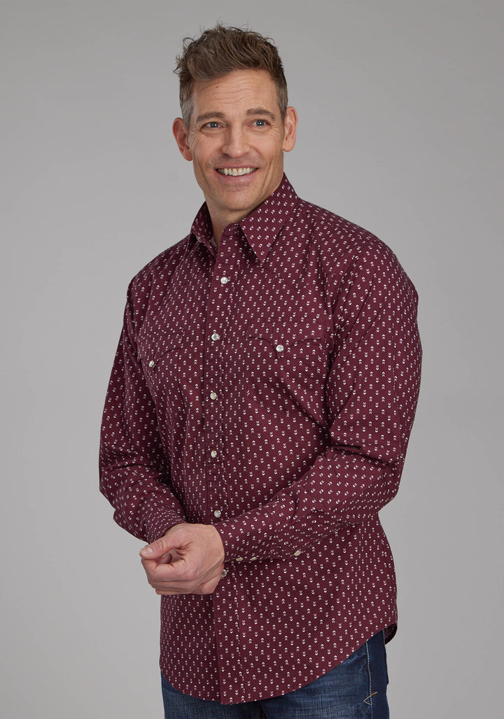 MENS ARROW PRINT LONG SLEEVE SNAP WESTERN SHIRT