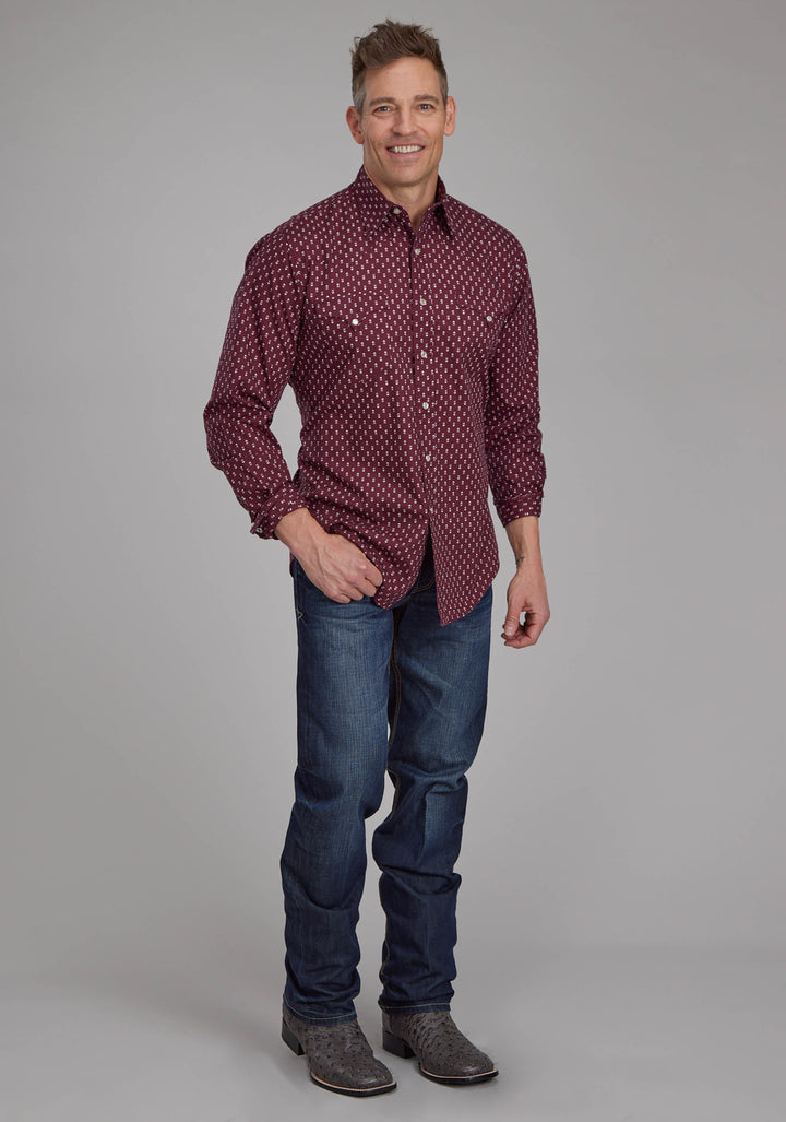 MENS ARROW PRINT LONG SLEEVE SNAP WESTERN SHIRT