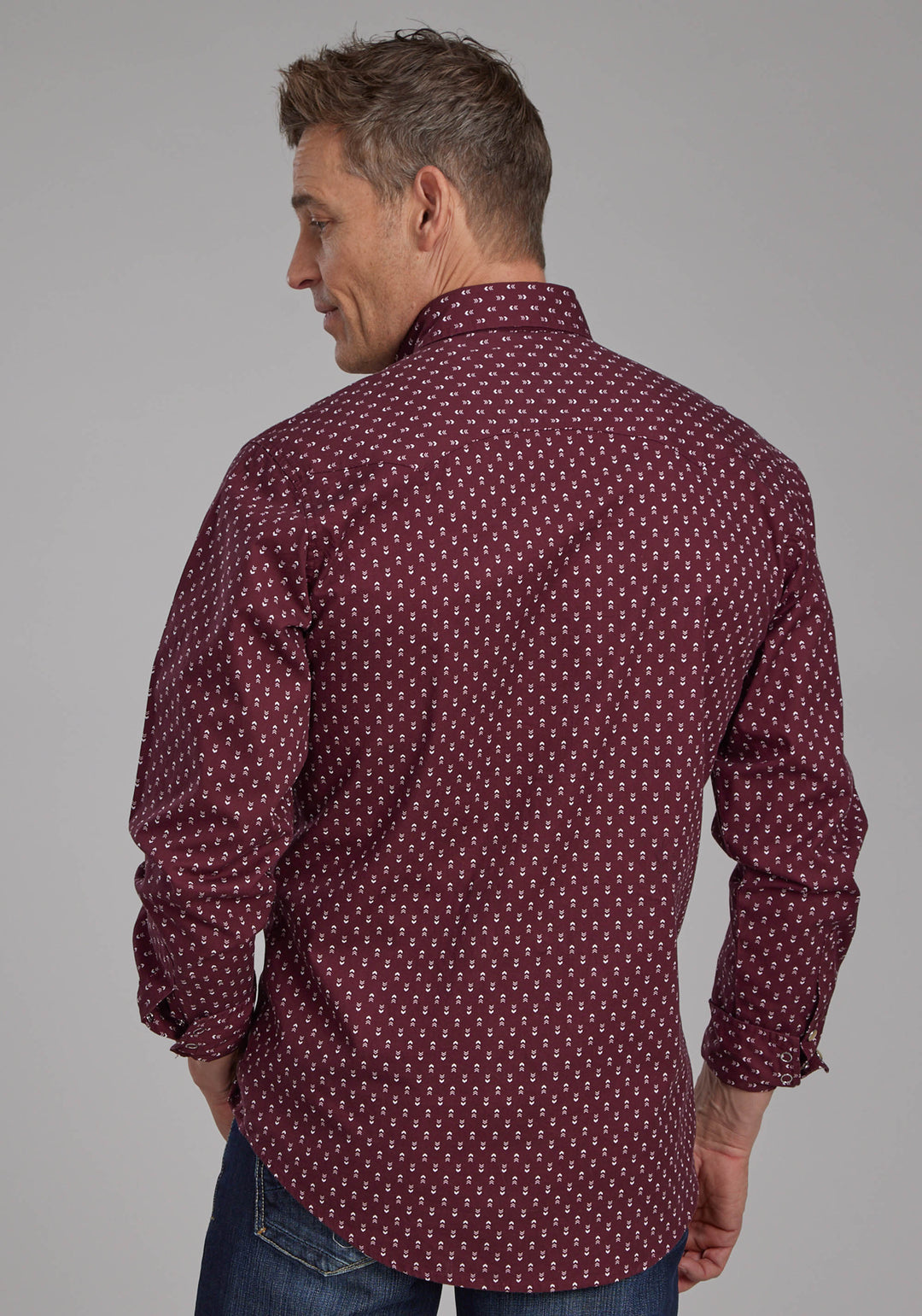 MENS ARROW PRINT LONG SLEEVE SNAP WESTERN SHIRT