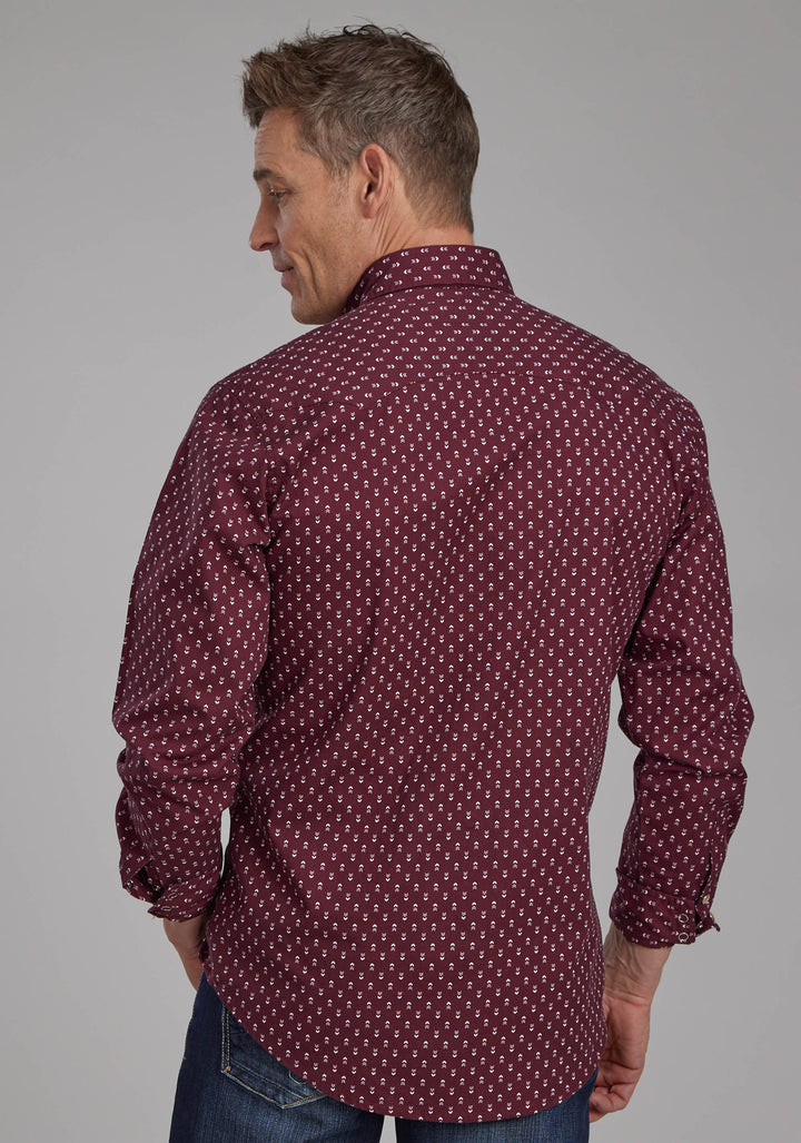 MENS ARROW PRINT LONG SLEEVE SNAP WESTERN SHIRT