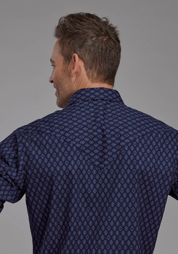 MENS AZTECS PRINT LONG SLEEVE SNAP WESTERN SHIRT