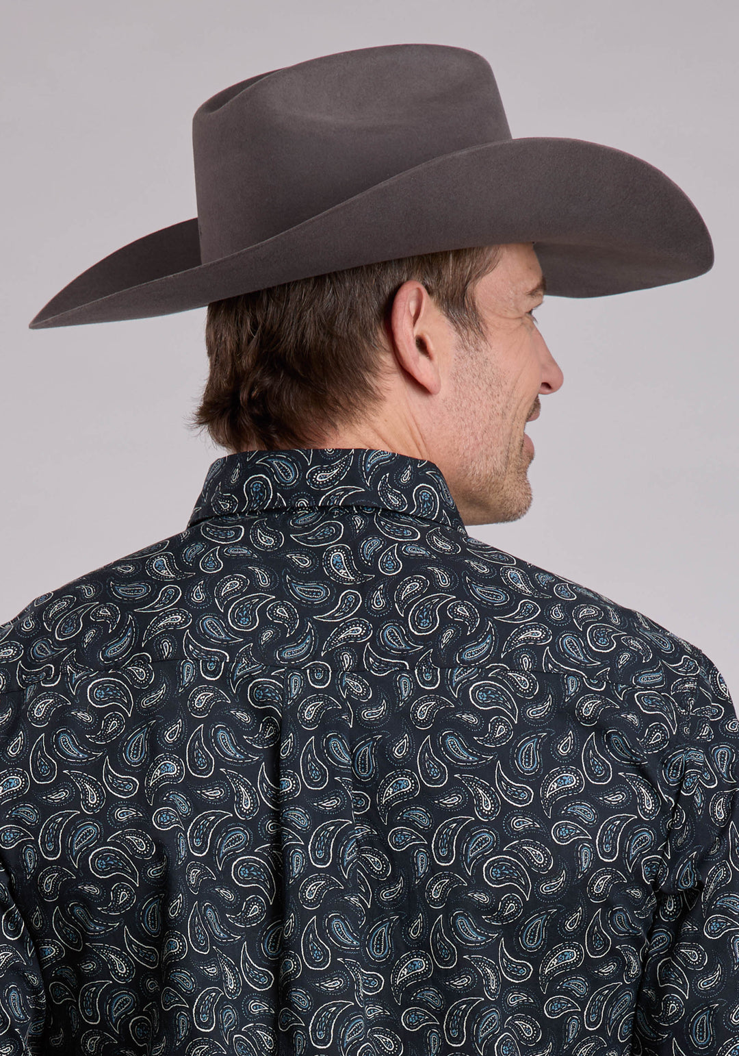 MENS LONG SLEEVE SNAP PAISLEY STAMPS WESTERN SHIRT