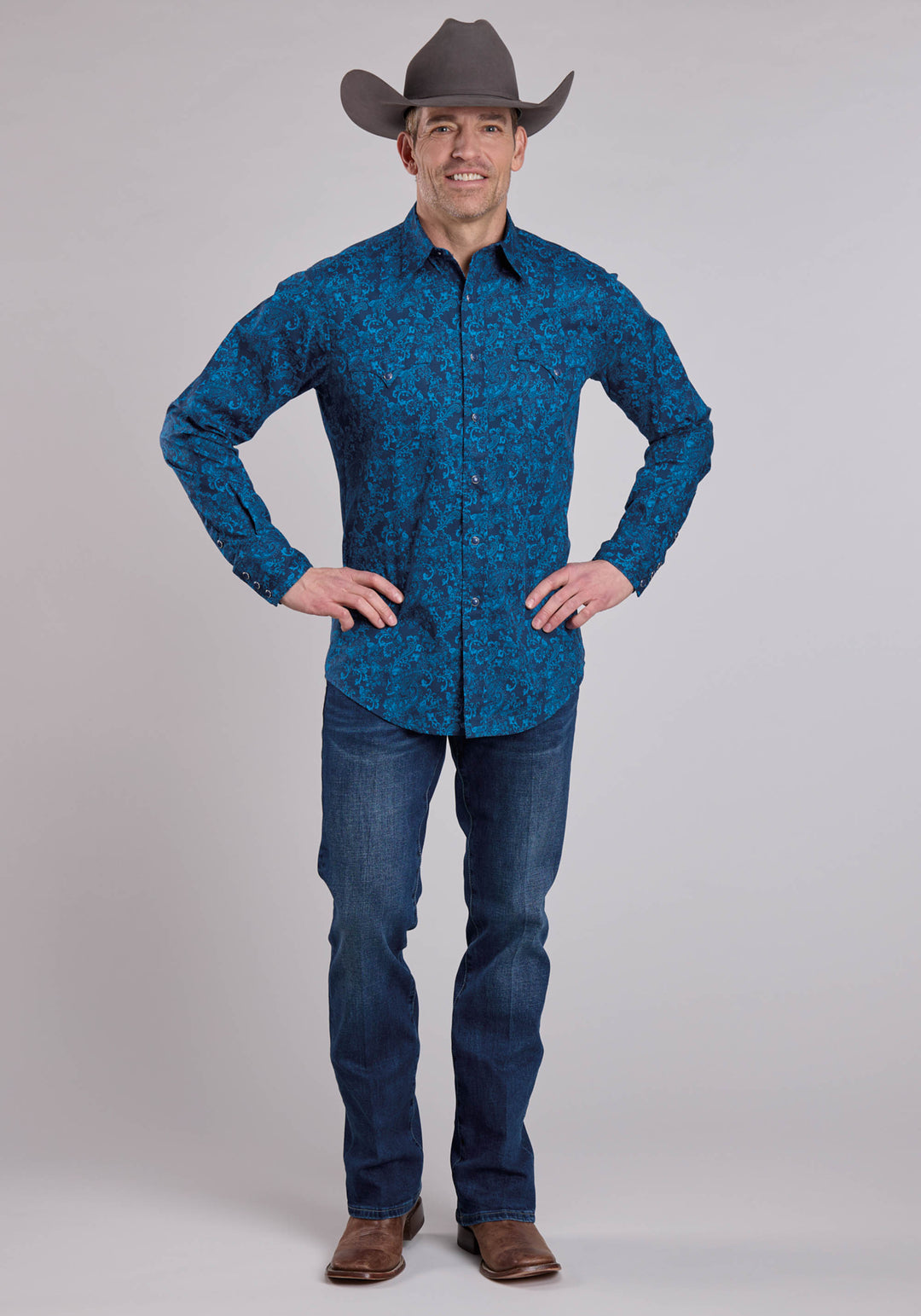 MENS LONG SLEEVE SNAP BRILLIANT PAISLEY PRINT WESTERN SHIRT