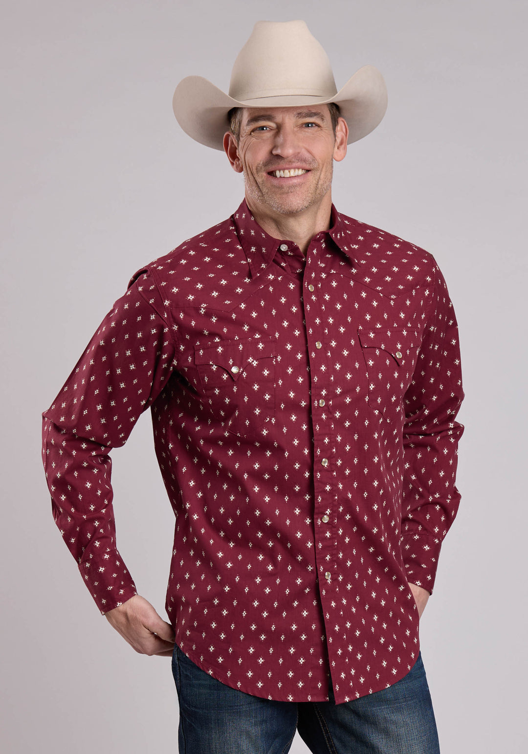 MENS LONG SLEEVE SNAP MINI AZTEC WESTERN SHIRT