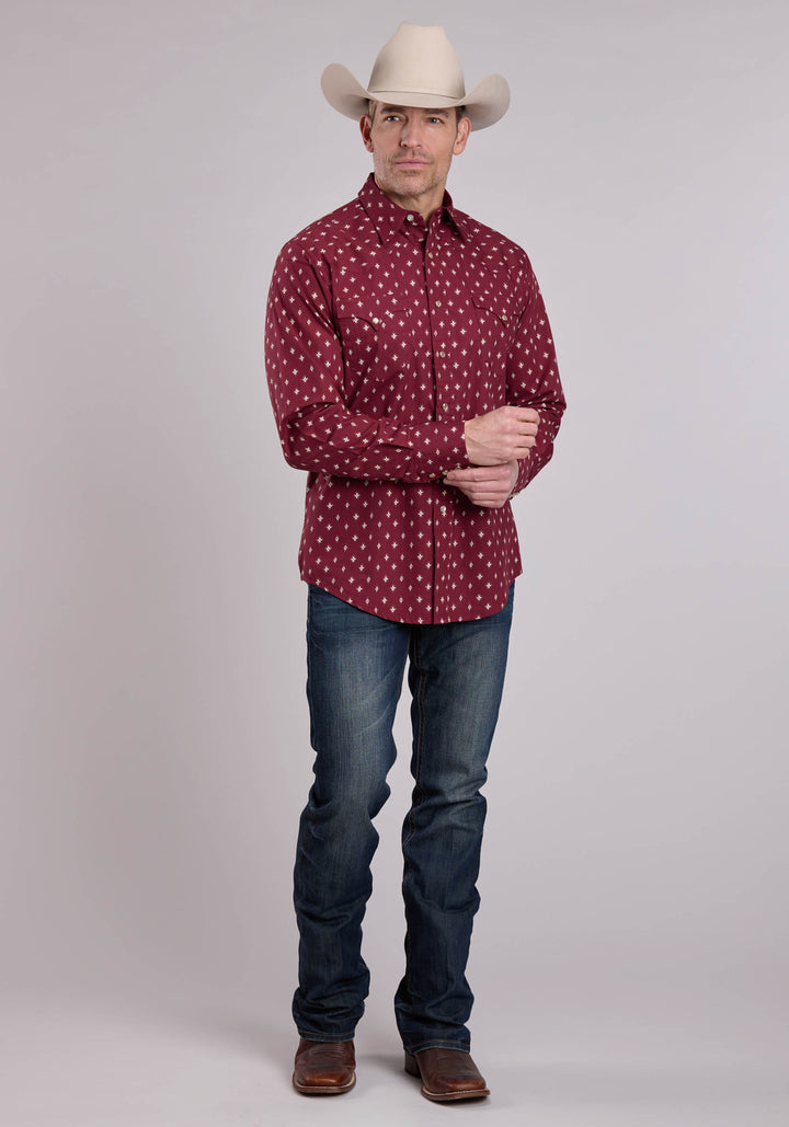 MENS LONG SLEEVE SNAP MINI AZTEC WESTERN SHIRT