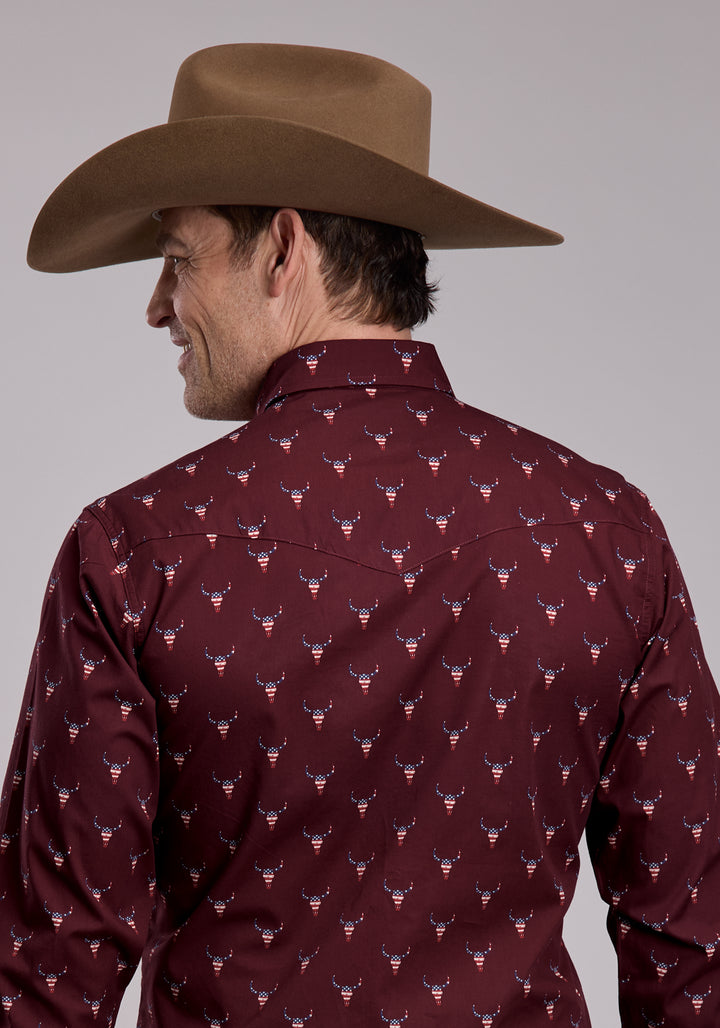 MENS ROPER SKULL PRINT LONG SLEEVE SNAP SHIRT