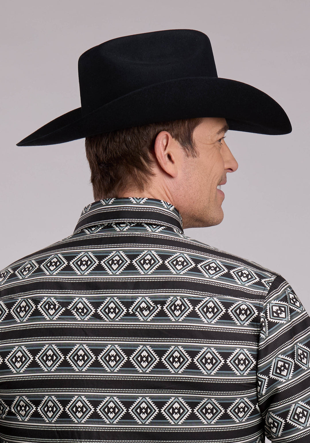 MENS LONG SLEEVE SNAP AZTEC STRIPE WESTERN SHIRT
