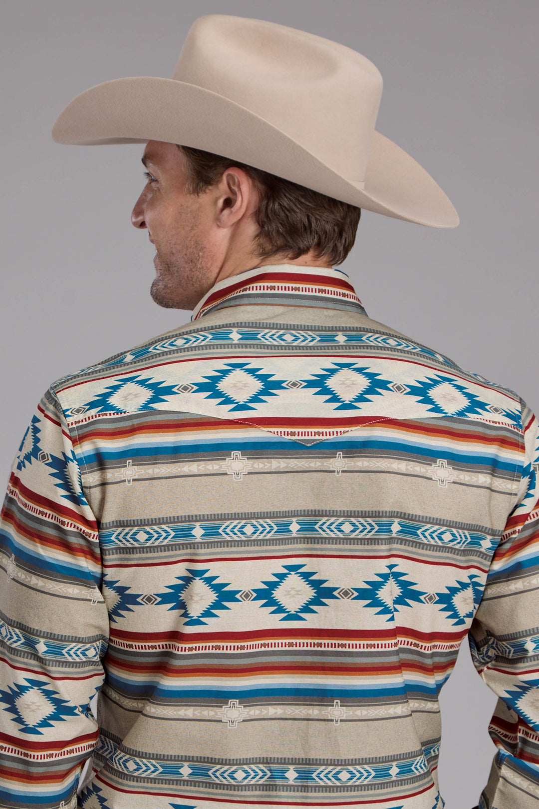 MENS HORIZONTAL AZTEC BLANKET PRINT LONG SLEEVE SNAP WESTERN SHIRT
