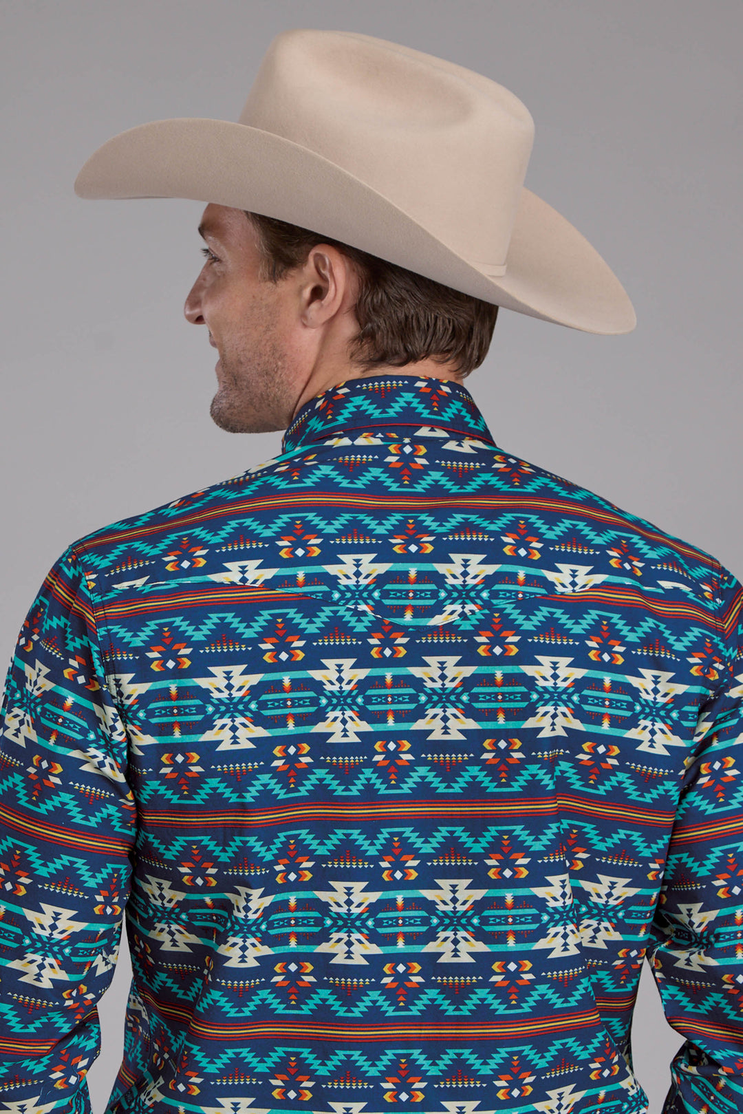MENS ROPER HORIZONTAL NAVAJO AZTEC PRINT LONG SLEEVE SNAP SHIRT