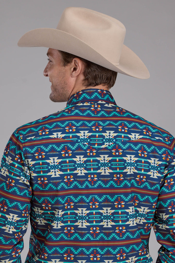 MENS ROPER HORIZONTAL NAVAJO AZTEC PRINT LONG SLEEVE SNAP SHIRT