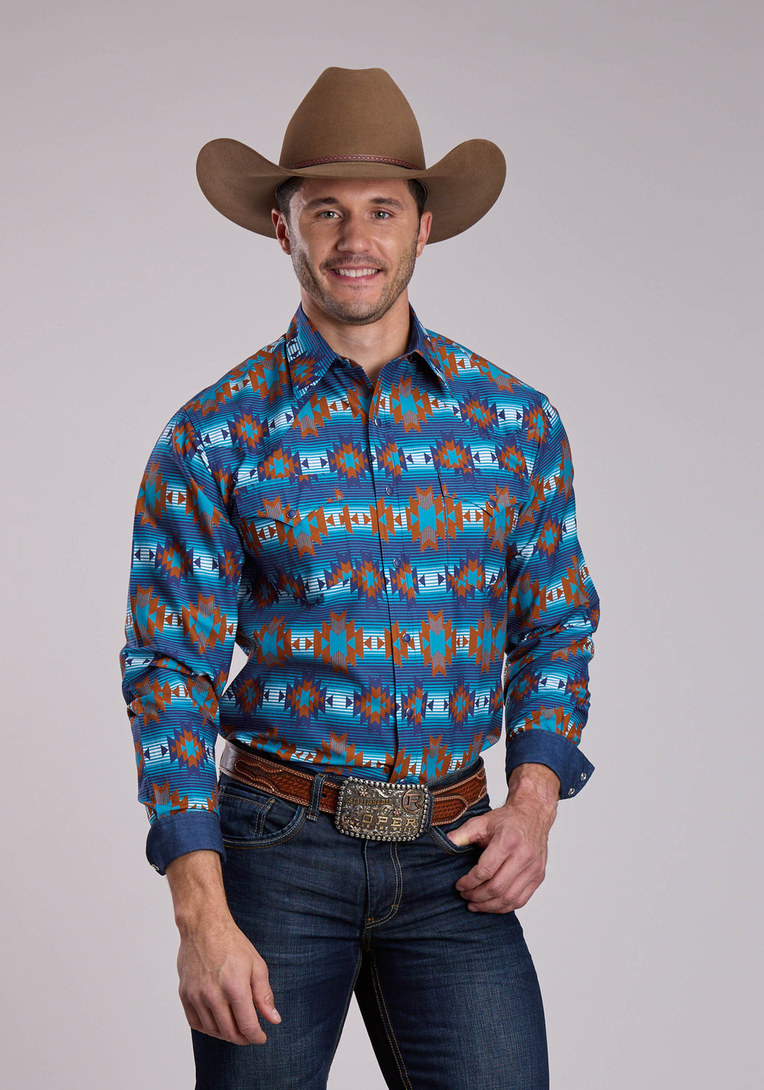 MENS ROPER SERAPE AZTECS STRIPE LONG SLEEVE SNAP SHIRT