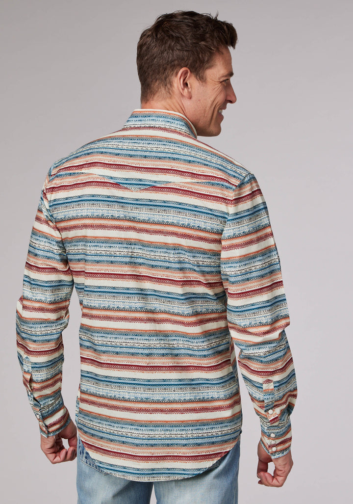 MENS LONG SLEEVE SNAP DISTRESSED AZTEC PRINT WESTERN SHIRT