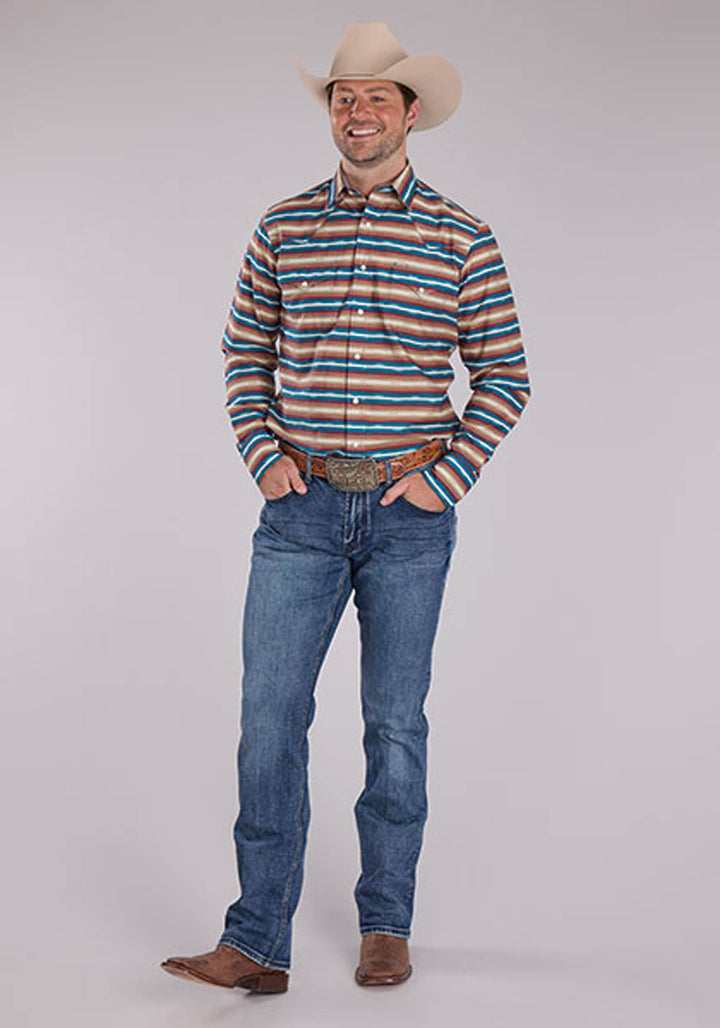 MENS MINI AZTEC STRIPE LONG SLEEVE SNAP WESTERN SHIRT