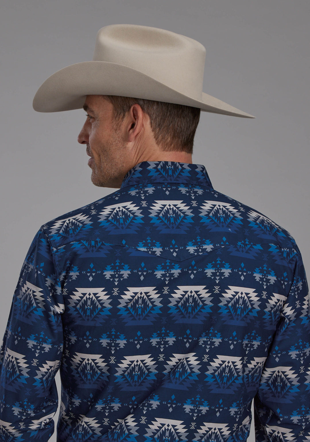 MENS OMBRE AZTEC PRINT LONG SLEEVE SNAP WESTERN SHIRT