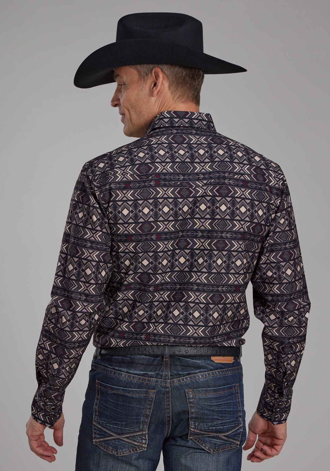 MENS POP COLOR AZTEC PRINT LONG SLEEVE SNAP WESTERN SHIRT